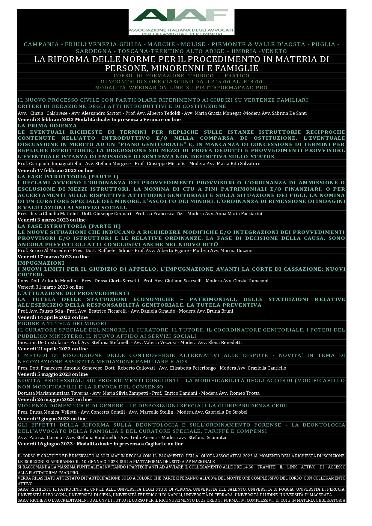 CORSO DI FORMAZIONE TEORICO-PRATICO "LA RIFORMA DELLE NORME PER IL PROCEDIMENTO IN MATERIA DI PERSONE, MINORENNI E FAMIGLIE"